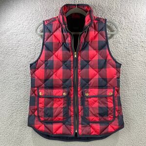 J Crew Womens Excursion Puffer Vest Small Down Buffalo Plaid Full Zip Pockets